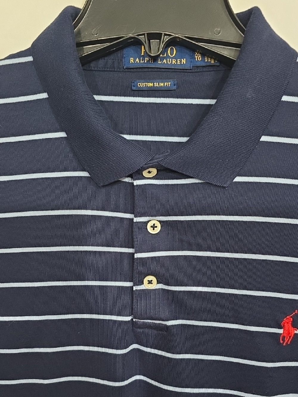 Polo Ralph Lauren Mens XL Slim Fit Polo Shirt Blue W/ Stripe Logo - Picture 5 of 10